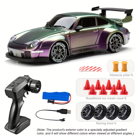 1:24 RC drift car, 2.4Ghz 4WD RC toy with lights, tires