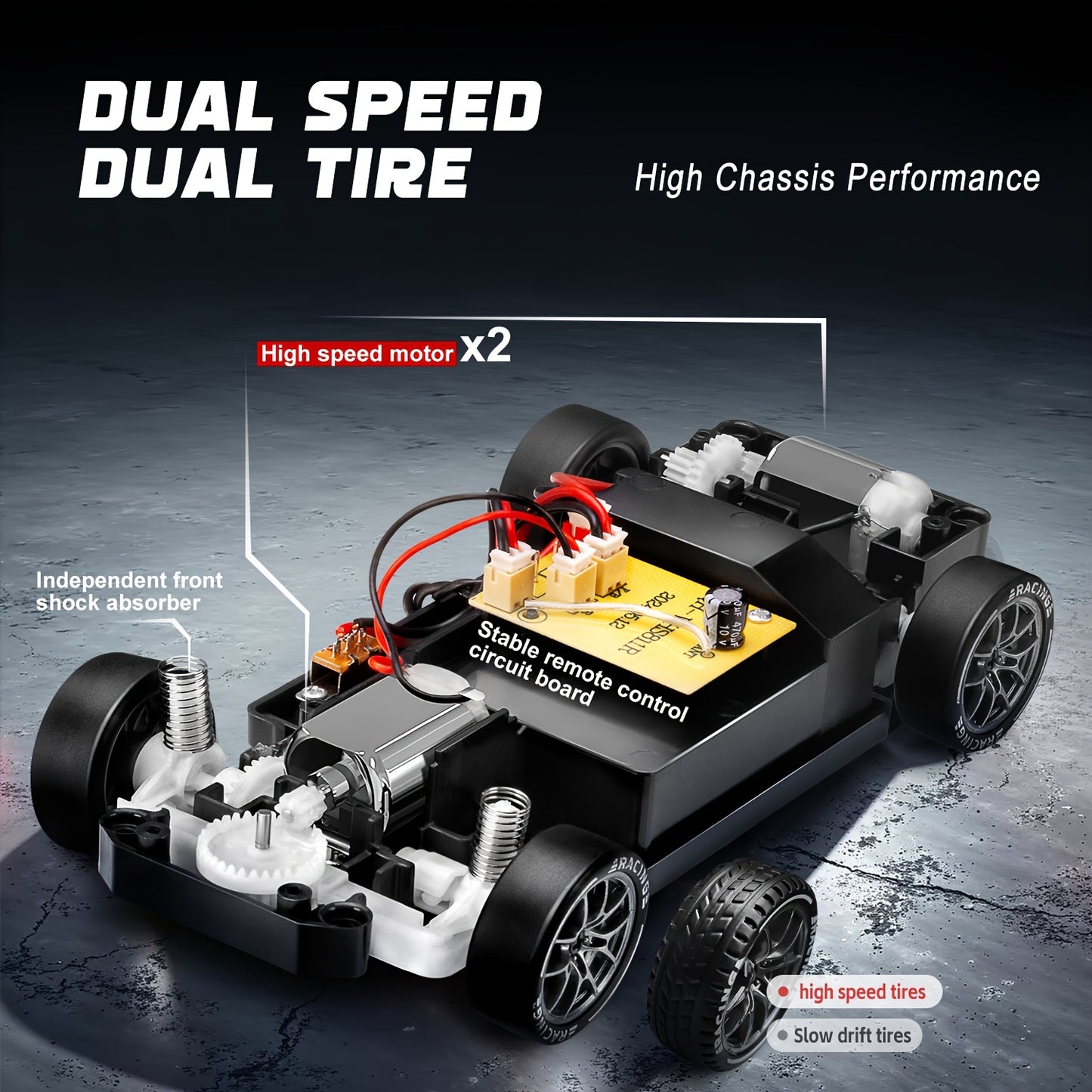 1:24 RC drift car, 2.4Ghz 4WD RC toy with lights, tires